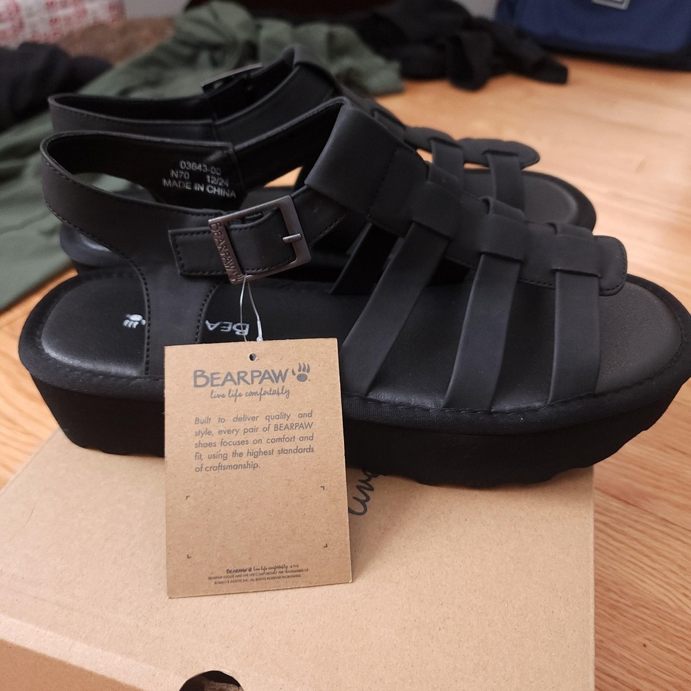 Bearpaw High Seas Fisherman Sandals‎ Womens 9.5 Black Wedge Platform Buckle NIB - Picture 4 of 8